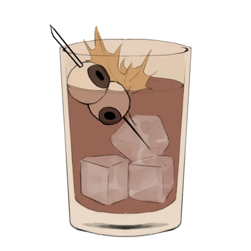 A drink in a glass with ice