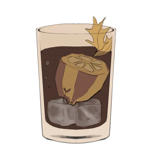 A drink in a glass with ice