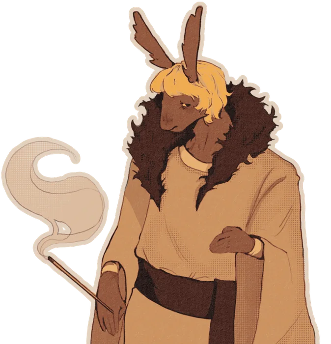 LadyMoth: a lady with long ears, a fur collar and a cane