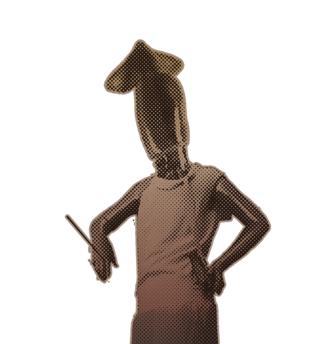 Ms Octo: a tall woman in a dress with an octopus-like head, one hand on her hip