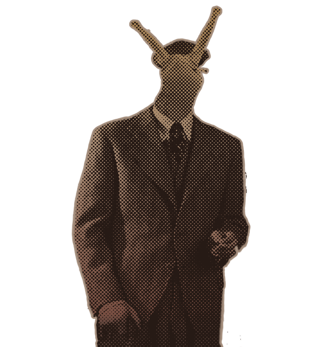 Slimak: a man in a suit with a snail's head and two eye stalks