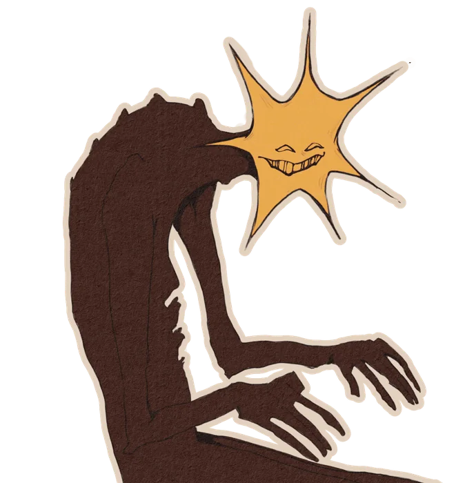 Sun: a dark figure with a yellow star instead of a head
