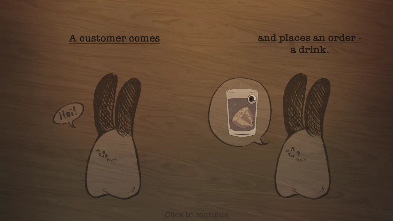 Tutorial slide: a guest comes in and orders a drink